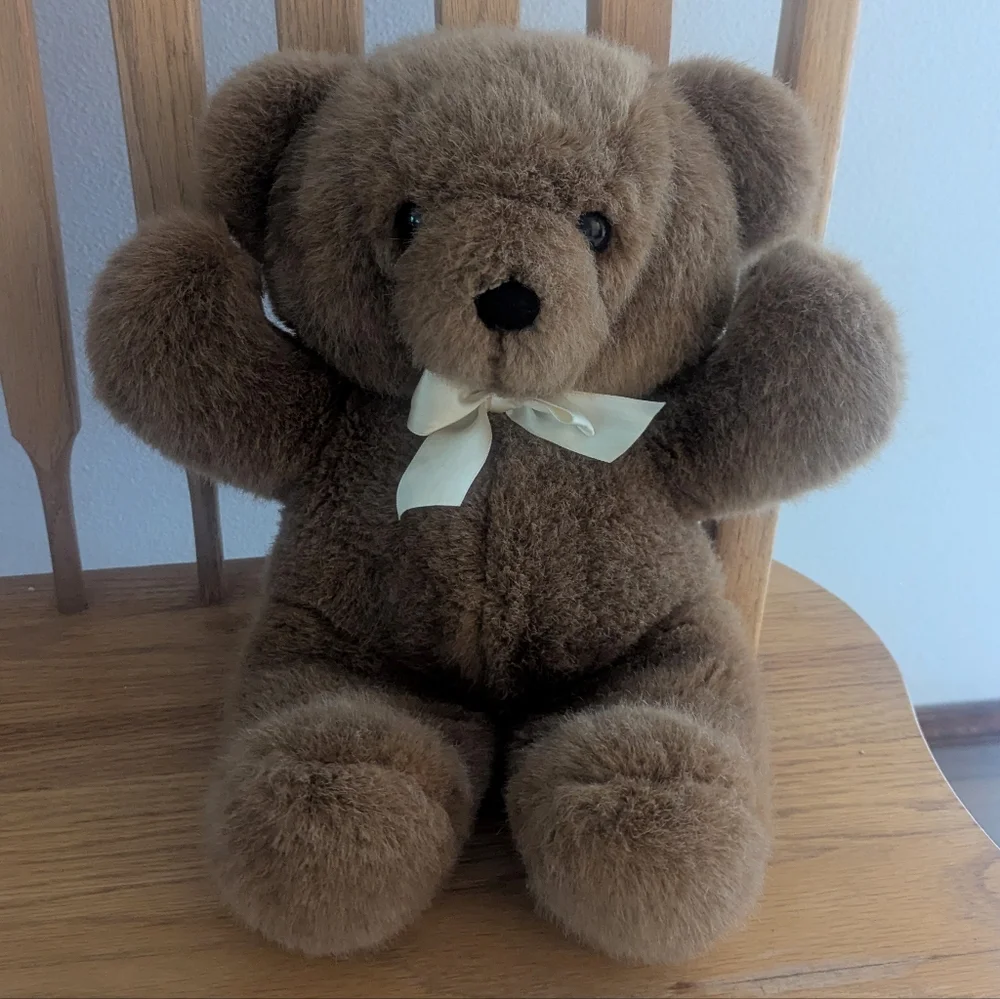 Dakin Vintage 1990's Brown Teddy Bear with Cream Bow